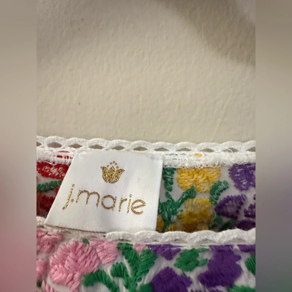 J. Marie Carmen Colorful Embroidered Floral 100% Rayon Boho Cottagecore Top - S - Picture 9 of 11